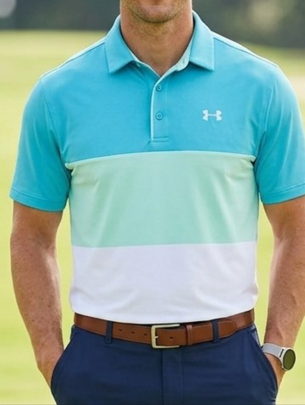 Under Armour Men's Colorblock Playoff Polo Green Mint White Size L